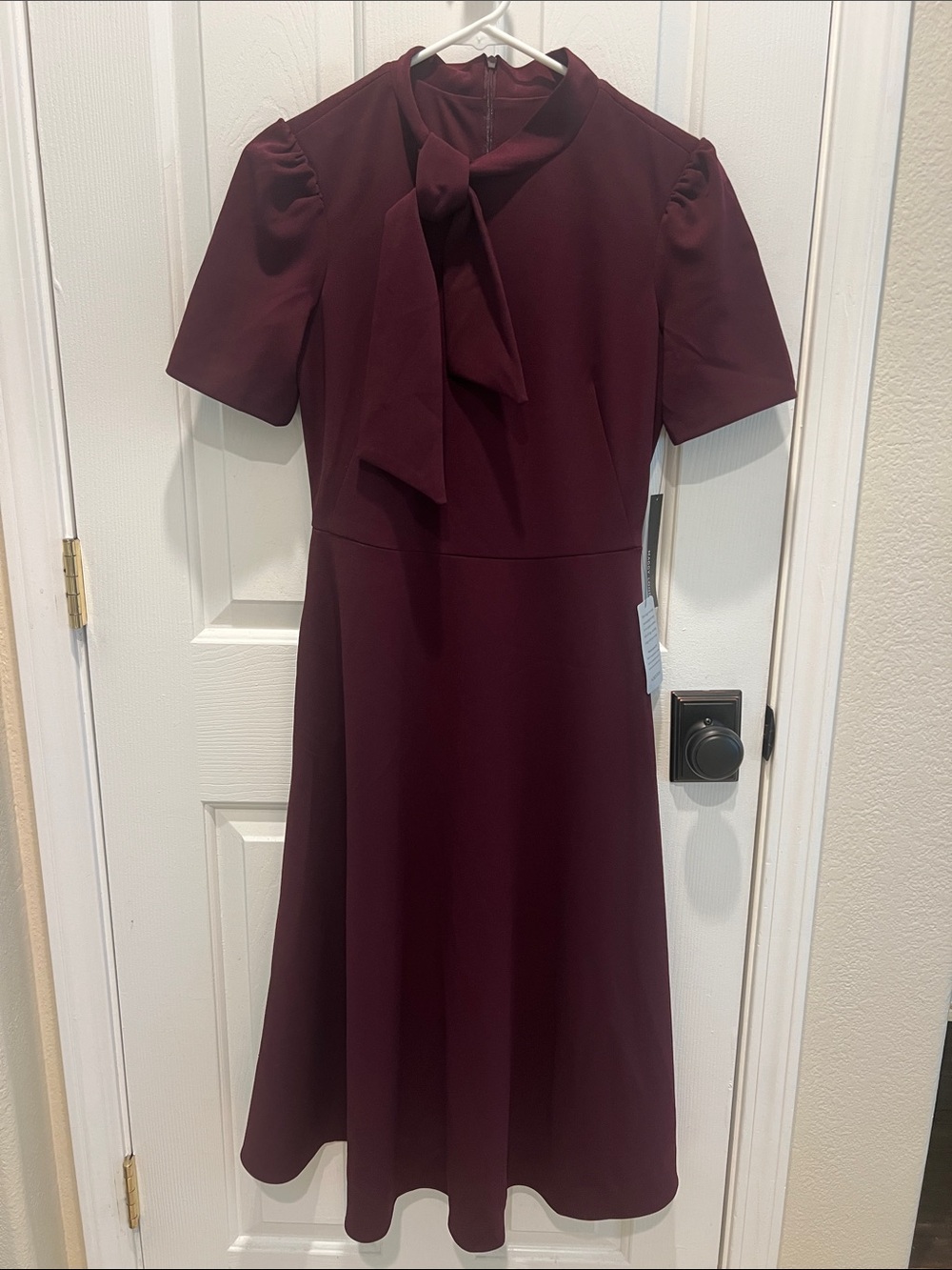 Maggy London Burgundy Tie-Neck Midi Dress